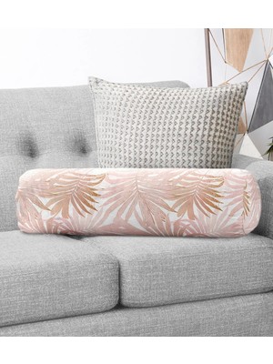 Rem Home Rengirenk Dekoratif Kırlent Kılıfı Pembe Yaprak 60 x 20 cm Salon Koltuk Kanepe Yastık Kılıfı