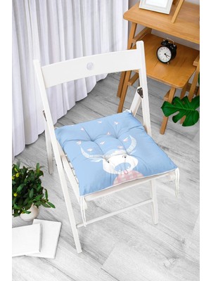 Rem Home Rengirenk Dekoratif Sandalye Minderi Beyaz Hayvan Bağcıklı 40 x 40 cm Mutfak Balkon Oturma Minderi