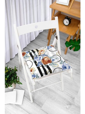 Rem Home Rengirenk Dekoratif Sandalye Minderi Beyaz Modern 40 x 40 cm Mutfak Balkon Oturma Minderi