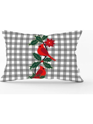 Rem Home Rengirenk Dekoratif Kırlent Kılıfı Gri Ekose 35 x 55 cm Salon Koltuk Kanepe Yastık Kılıfı