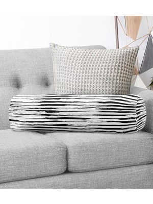 Rem Home Rengirenk Dekoratif Kırlent Kılıfı Beyaz Çizgili 60 x 20 cm Salon Koltuk Kanepe Yastık Kılıfı