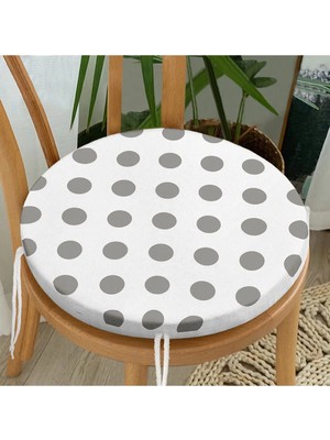 Rem Home Rengirenk Dekoratif Sandalye Minderi Gri Puantiye Yuvarlak 40 x 40 cm Mutfak Balkon Oturma Minderi