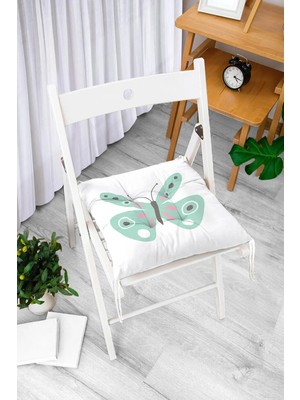 Rem Home Rengirenk Dekoratif Sandalye Minderi Beyaz Modern Bağcıklı 40 x 40 cm Mutfak Balkon Oturma Minderi