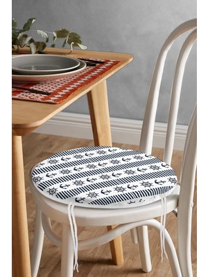 Rem Home Rengirenk Dekoratif Sandalye Minderi Lacivert Yuvarlak 40 x 40 cm Mutfak Balkon Oturma Minderi