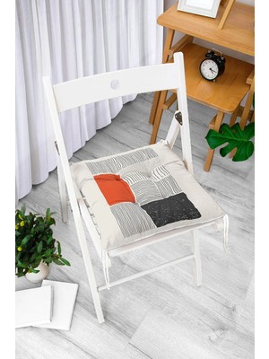 Rem Home Rengirenk Dekoratif Sandalye Minderi Beyaz Soyut Bağcıklı 40 x 40 cm Mutfak Balkon Oturma Minderi