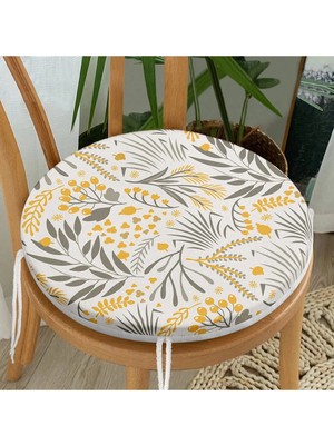 Rem Home Rengirenk Dekoratif Sandalye Minderi Sarı Modern Yuvarlak 40 x 40 cm Mutfak Balkon Oturma Minderi