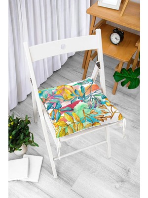 Rem Home Rengirenk Dekoratif Sandalye Minderi Beyaz Yaprak Bağcıklı 40 x 40 cm Mutfak Balkon Oturma Minderi