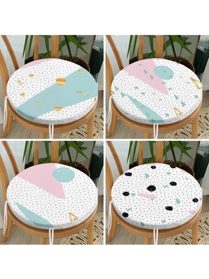 Rem Home Rengirenk Dekoratif Sandalye Minderi Beyaz Puantiye Yuvarlak 40 x 40 cm Mutfak Balkon Oturma Minderi
