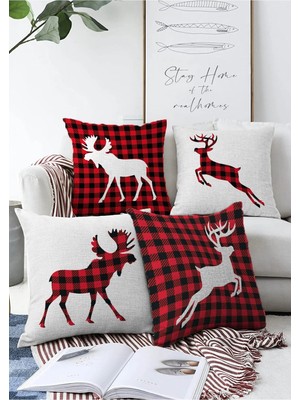Rem Home Rengirenk Dekoratif Kırlent Kılıfı Ekose 43 x 43 cm Salon Koltuk Kanepe Yastık Kılıfı