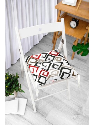 Rem Home Rengirenk Dekoratif Sandalye Minderi Beyaz Modern Bağcıklı 40 x 40 cm Mutfak Balkon Oturma Minderi