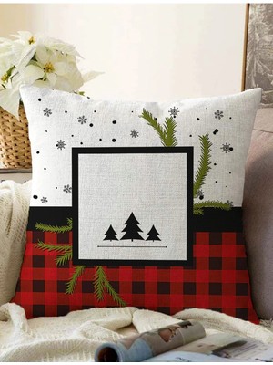 Rem Home Rengirenk Dekoratif Kırlent Kılıfı Beyaz Ekose 43 x 43 cm Salon Koltuk Kanepe Yastık Kılıfı
