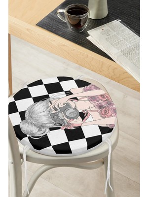 Rem Home Rengirenk Dekoratif Sandalye Minderi Sarı Yuvarlak 40 x 40 cm Mutfak Balkon Oturma Minderi
