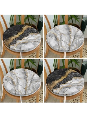 Rem Home Rengirenk Dekoratif Sandalye Minderi Siyah Mermer Yuvarlak 40 x 40 cm Mutfak Balkon Oturma Minderi