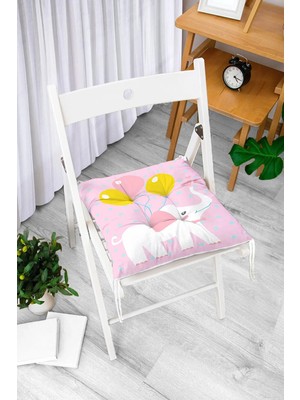 Rem Home Rengirenk Dekoratif Sandalye Minderi Beyaz Hayvan Bağcıklı 40 x 40 cm Mutfak Balkon Oturma Minderi