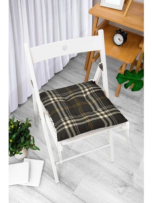 Rem Home Rengirenk Dekoratif Sandalye Minderi Beyaz Ekose Kare Bağcıklı 40 x 40 cm Mutfak Balkon Oturma Minderi