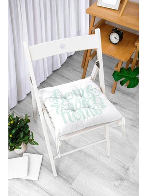 Rem Home Rengirenk Dekoratif Sandalye Minderi Beyaz Modern Bağcıklı 40 x 40 cm Mutfak Balkon Oturma Minderi