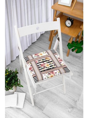 Rem Home Rengirenk Dekoratif Sandalye Minderi Sarı Çizgili 40 x 40 cm Mutfak Balkon Oturma Minderi