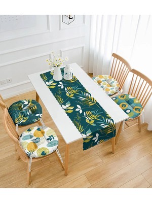 Rem Home Rengirenk Dekoratif Sandalye Minderi Sarı Yaprak Yuvarlak 45 x 140 cm Mutfak Balkon Oturma Minderi
