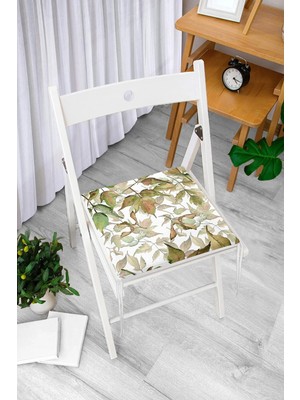 Rem Home Rengirenk Dekoratif Sandalye Minderi Beyaz Yaprak 40 x 40 cm Mutfak Balkon Oturma Minderi