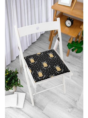 Rem Home Rengirenk Dekoratif Sandalye Minderi Siyah Modern 40 x 40 cm Mutfak Balkon Oturma Minderi