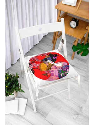 Rem Home Rengirenk Dekoratif Sandalye Minderi Beyaz Modern Bağcıklı 40 x 40 cm Mutfak Balkon Oturma Minderi