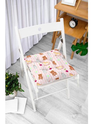 Rem Home Rengirenk Dekoratif Sandalye Minderi Beyaz Modern Bağcıklı 40 x 40 cm Mutfak Balkon Oturma Minderi
