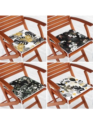 Rem Home Rengirenk Dekoratif Sandalye Minderi Siyah Yaprak 40 x 40 cm Mutfak Balkon Oturma Minderi