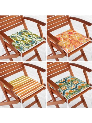 Rem Home Rengirenk Dekoratif Sandalye Minderi Yeşil 40 x 40 cm Mutfak Balkon Oturma Minderi