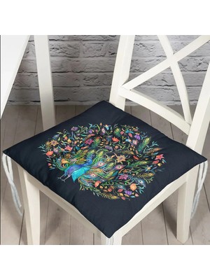 Rem Home Rengirenk Dekoratif Sandalye Minderi Beyaz Hayvan Bağcıklı 40 x 40 cm Mutfak Balkon Oturma Minderi