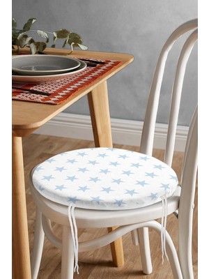 Rem Home Rengirenk Dekoratif Sandalye Minderi Mavi Yıldız Yuvarlak 40 x 40 cm Mutfak Balkon Oturma Minderi