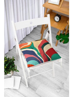 Rem Home Rengirenk Dekoratif Sandalye Minderi Beyaz Modern Bağcıklı 40 x 40 cm Mutfak Balkon Oturma Minderi