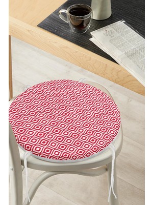 Rem Home Rengirenk Dekoratif Sandalye Minderi Kırmızı Yuvarlak 40 x 40 cm Mutfak Balkon Oturma Minderi