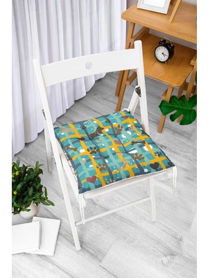 Rem Home Rengirenk Dekoratif Sandalye Minderi Beyaz Modern Bağcıklı 40 x 40 cm Mutfak Balkon Oturma Minderi