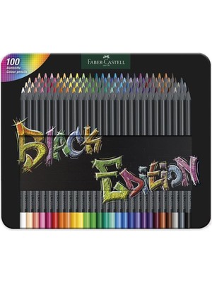 Faber-Castell 116490 - Black Edition Renkli Kalemler, 100'LÜ Metal Kutu, Kırılmaz, Çocuklar ve Y
