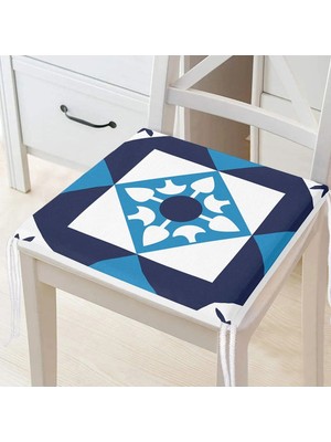 Rem Home Rengirenk Dekoratif Sandalye Minderi Mavi Modern 40 x 40 cm Mutfak Balkon Oturma Minderi