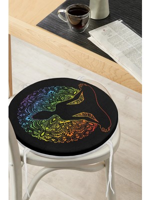 Rem Home Rengirenk Dekoratif Sandalye Minderi Siyah Yuvarlak 40 x 40 cm Mutfak Balkon Oturma Minderi