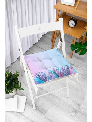 Rem Home Rengirenk Dekoratif Sandalye Minderi Beyaz Yaprak Bağcıklı 40 x 40 cm Mutfak Balkon Oturma Minderi