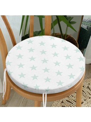 Rem Home Rengirenk Dekoratif Sandalye Minderi Mavi Yıldız Yuvarlak 40 x 40 cm Mutfak Balkon Oturma Minderi