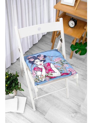 Rem Home Rengirenk Dekoratif Sandalye Minderi Beyaz Modern Bağcıklı 40 x 40 cm Mutfak Balkon Oturma Minderi