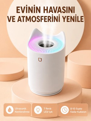 Miss Mojo Hava Nemlendirici Buhar Makinesi Aromaterapi LED Işıklı Oda Nemlendirici