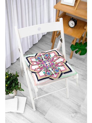 Rem Home Rengirenk Dekoratif Sandalye Minderi Beyaz Modern 40 x 40 cm Mutfak Balkon Oturma Minderi