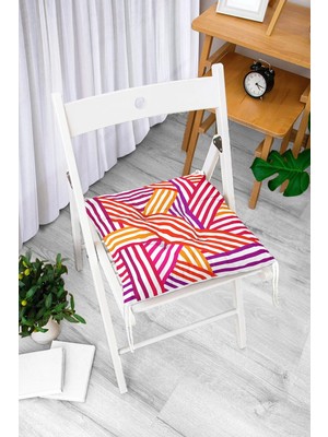 Rem Home Rengirenk Dekoratif Sandalye Minderi Beyaz Modern Bağcıklı 40 x 40 cm Mutfak Balkon Oturma Minderi