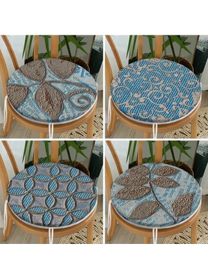 Rem Home Rengirenk Dekoratif Sandalye Minderi Mavi Yuvarlak 40 x 40 cm Mutfak Balkon Oturma Minderi