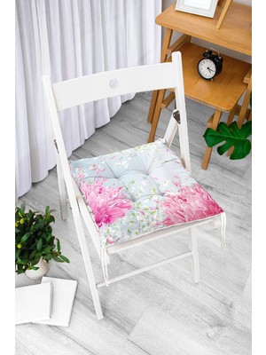 Rem Home Rengirenk Dekoratif Sandalye Minderi Beyaz Modern Bağcıklı 40 x 40 cm Mutfak Balkon Oturma Minderi