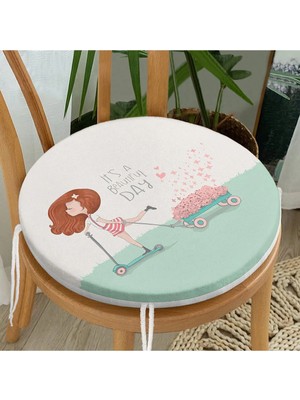 Rem Home Rengirenk Dekoratif Sandalye Minderi Modern Yuvarlak 40 x 40 cm Mutfak Balkon Oturma Minderi