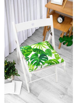 Rem Home Rengirenk Dekoratif Sandalye Minderi Beyaz Yaprak 40 x 40 cm Mutfak Balkon Oturma Minderi