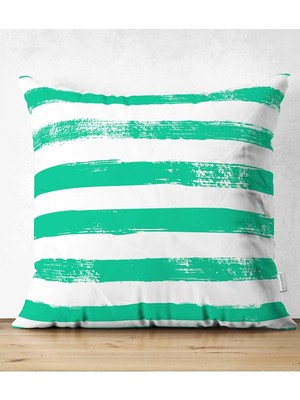 Rem Home Rengirenk Dekoratif Kırlent Kılıfı Yeşil Çizgili 43 x 43 cm Salon Koltuk Kanepe Yastık Kılıfı