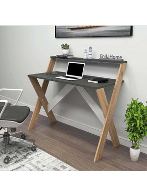 Reyo Home Enda x Ayaklı Raflı Ders Çalışma Masası 50X90 cm Çam - Antrasit