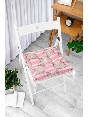 Rem Home Rengirenk Dekoratif Sandalye Minderi Beyaz Modern Bağcıklı 40 x 40 cm Mutfak Balkon Oturma Minderi