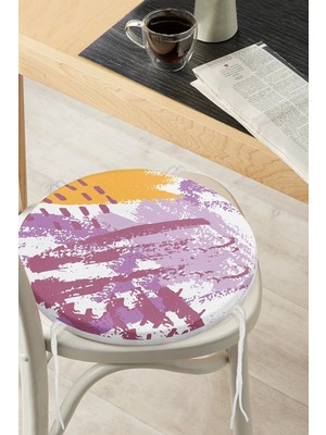 Rem Home Rengirenk Dekoratif Sandalye Minderi Sarı Soyut Yuvarlak 40 x 40 cm Mutfak Balkon Oturma Minderi